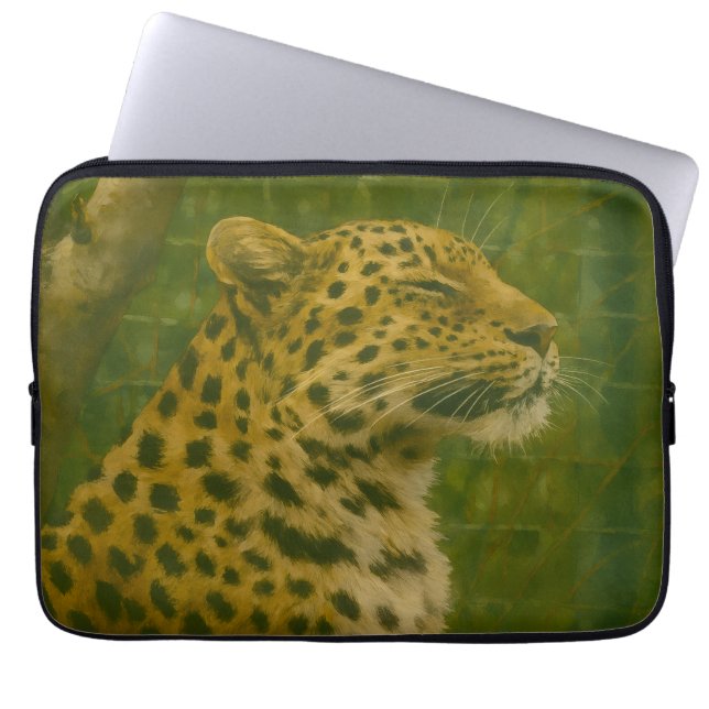 Rustende luipaard in Sanctuary setting Laptop Sleeve (Voorkant)