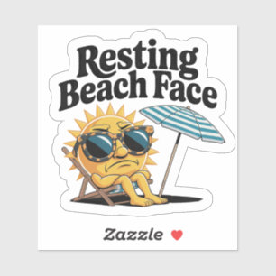 Rustende strand gezicht grappige zomervakantie sticker