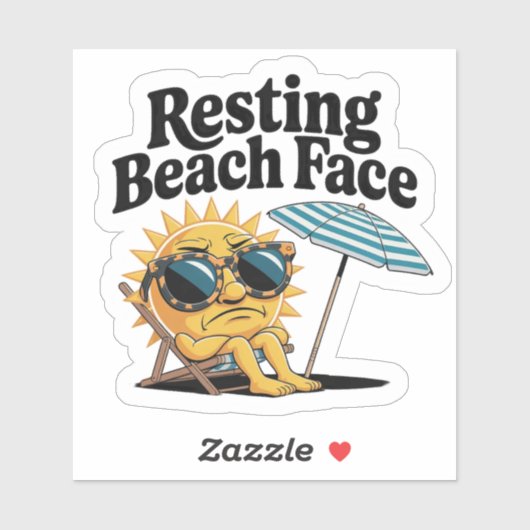 Rustende strand gezicht grappige zomervakantie sticker (Vel)