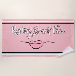 Rustende Strand Gezicht "Lippen" Roze en Zwart Strandlaken