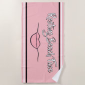 Rustende Strand Gezicht "Lippen" Roze en Zwart Strandlaken (Voorkant)