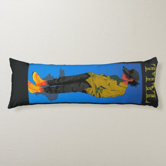 rustende vibes, in blauw, lichaamskussen (Voorkant)