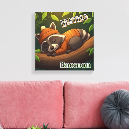 rustende wasbeer | Schattigee Cartoon Kind Nursery Canvas Afdruk (Insitu (Woonkamer))