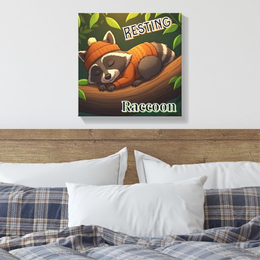 rustende wasbeer | Schattigee Cartoon Kind Nursery Canvas Afdruk (Insitu (Slaapkamer))