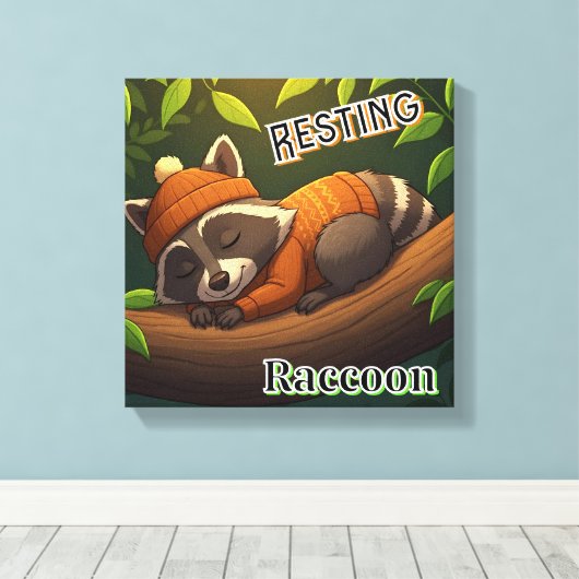 rustende wasbeer | Schattigee Cartoon Kind Nursery Canvas Afdruk (Insitu (Houten vloer))