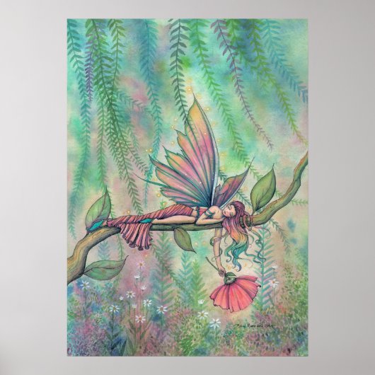 Rustende Wilg Bloem Fee Fantasie Kunst Poster (Voorkant)