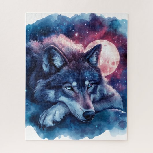 Rustende Wolf Onder de Kosmische Maan Legpuzzel (Verticaal)