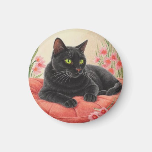 Rustende zwarte kat magneet (Voorkant)