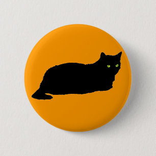 Rustende zwarte kat op Sinaasappel Ronde Button 5,7 Cm