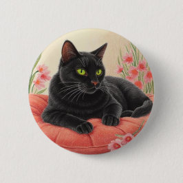 Rustende zwarte kat ronde button 5,7 cm