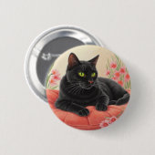 Rustende zwarte kat ronde button 5,7 cm (Voorkant /achterkant)