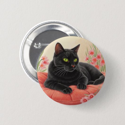 Rustende zwarte kat ronde button 5,7 cm (Voorkant /achterkant)