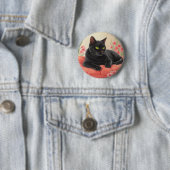 Rustende zwarte kat ronde button 5,7 cm (In situ)