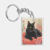 Rustende zwarte kat sleutelhanger (Voorkant Links)