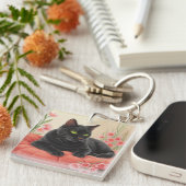 Rustende zwarte kat sleutelhanger (Voorkant Rechts)