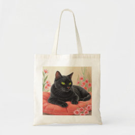 Rustende zwarte kat tote bag