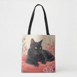 Rustende zwarte kat tote bag