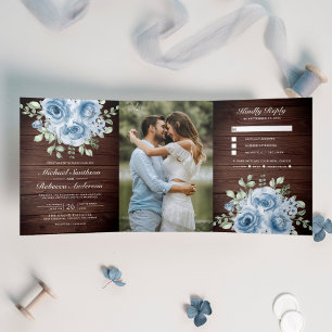 Rustenieke Stofblauwe Rozen Foto Schuur Houten Bru Drieluik Uitnodiging