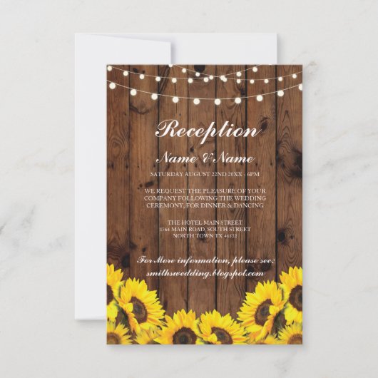 Rustenieke trouwontvangstkaarten Zonnebloem Hout Kaart (Voorkant)