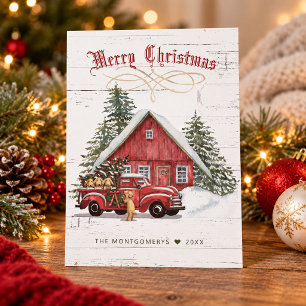Rustenieke Vintage Rode Truck Honden Farmhouse Ker Feestdagenkaart