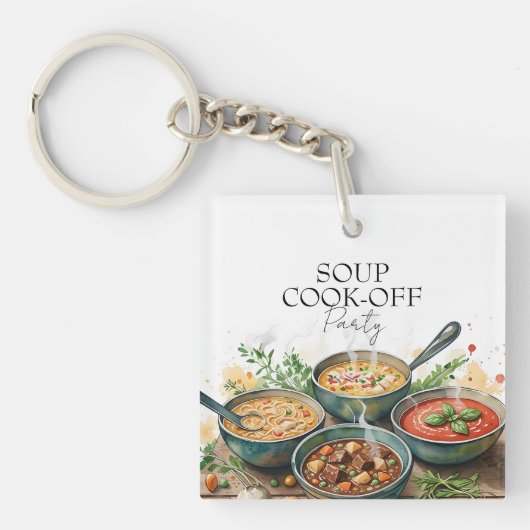 Rustenieke Waterverfparty voor Soep Kook-Competiti Sleutelhanger (voorkant)