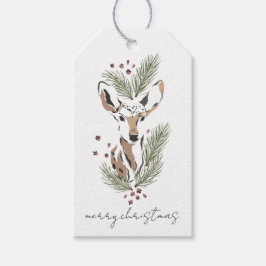 Rusteniekel Watercolor Herten Kerstfeest Cadeaulabel