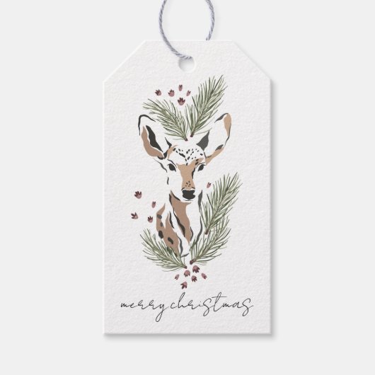 Rusteniekel Watercolor Herten Kerstfeest Cadeaulabel (Voorkant)