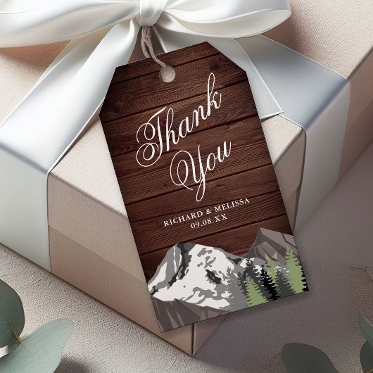 Rustenike Houten Bergbos Bruiloft Bedankt Cadeaulabel