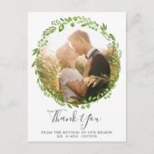 Rustenkrans Olijfblad Huwelijksfoto Dankjewel Aankondigingskaart (Voorkant)