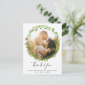 Rustenkrans Olijfblad Huwelijksfoto Dankjewel Aankondigingskaart (Staand voorkant)