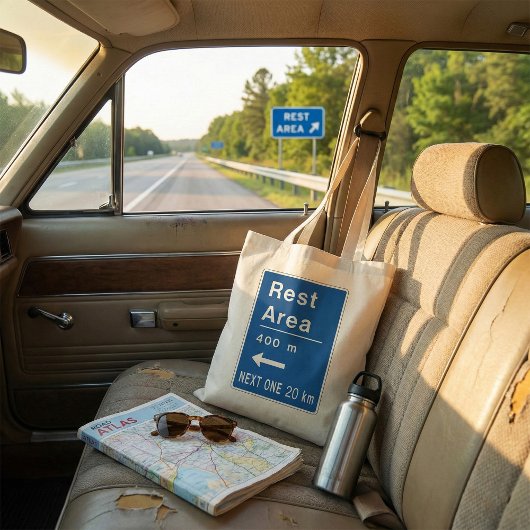 Rustgebied 400m links verkeersbord tote bag