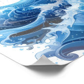Rustgevende blauwe golven op witte achtergrond Pos Poster (Hoek)