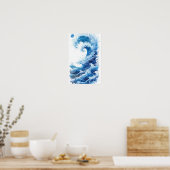 Rustgevende blauwe golven op witte achtergrond Pos Poster (Keuken)