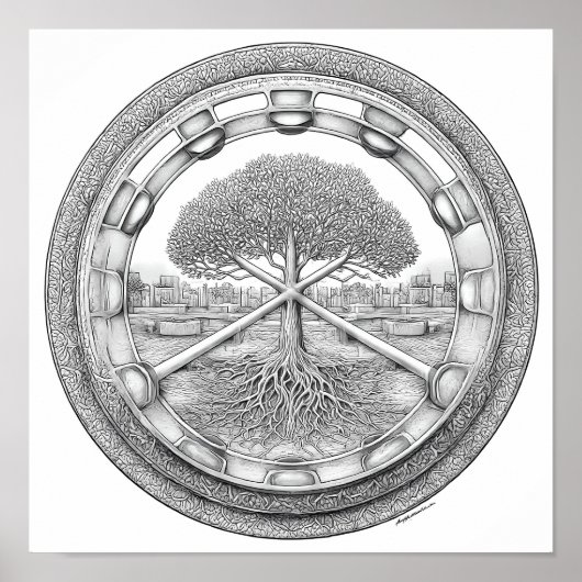 Rustgevende Botanische Mandala: Hydroponische Heli Poster (Voorkant)