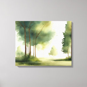 Rustgevende ontsnapping: watercolor bos schilderij canvas afdruk