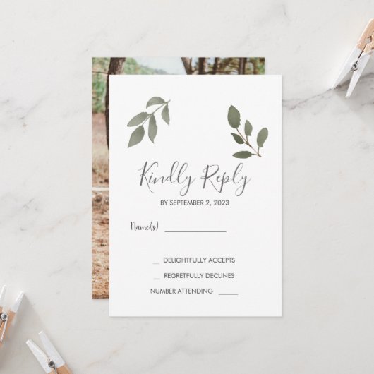 Rusti elegante botanische bladeren foto Huwelijk R Kaart (Voorkant / Achterkant in situ)