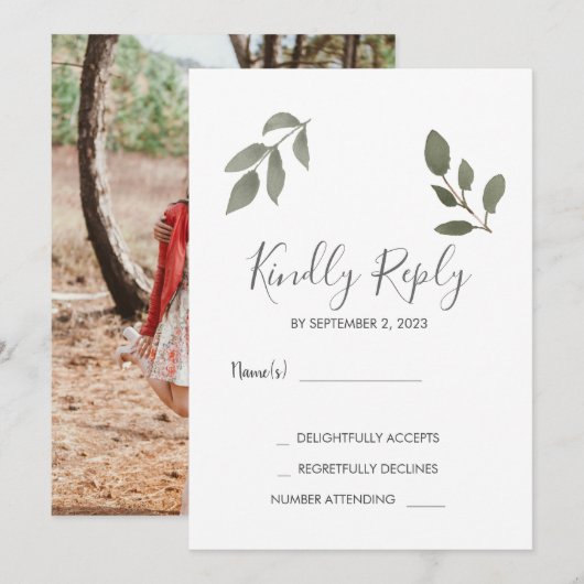 Rusti elegante botanische bladeren foto Huwelijk R Kaart (Voorkant / Achterkant)