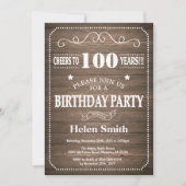 Rustic 100th Birthday Invitation  Retro Kaart (Voorkant)