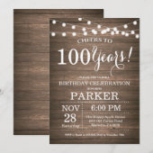 Rustic 100th Birthday Invitation Wood Kaart (Voorkant / Achterkant)