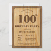 Rustic 100th Birthday Invitation  Wood Kaart (Voorkant)