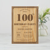 Rustic 100th Birthday Invitation  Wood Kaart (Staand voorkant)