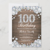 Rustic 100th Birthday Silver Diamond Kaart (Voorkant)