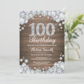 Rustic 100th Birthday Silver Diamond Kaart (Staand voorkant)