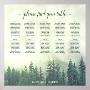 Rustic 10 Table Foggy Green Pines Seating Chart Poster