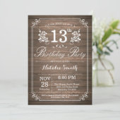 Rustic 13th Birthday Invitation Floral Kaart (Staand voorkant)