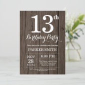 Rustic 13th Birthday Invitation Kaart (Staand voorkant)