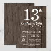 Rustic 13th Birthday Invitation Kaart (Voorkant / Achterkant)