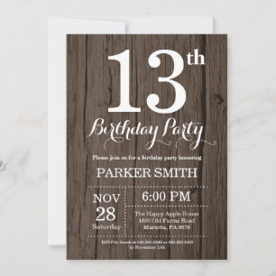 Rustic 13th Birthday Invitation Kaart