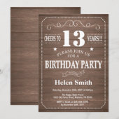 Rustic 13th Birthday Invitation Kaart (Voorkant / Achterkant)
