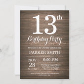 Rustic 13th Birthday Invitation Kaart (Voorkant)